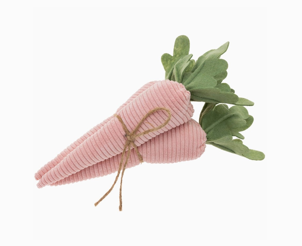 Bundle of three plush corduroy carrots